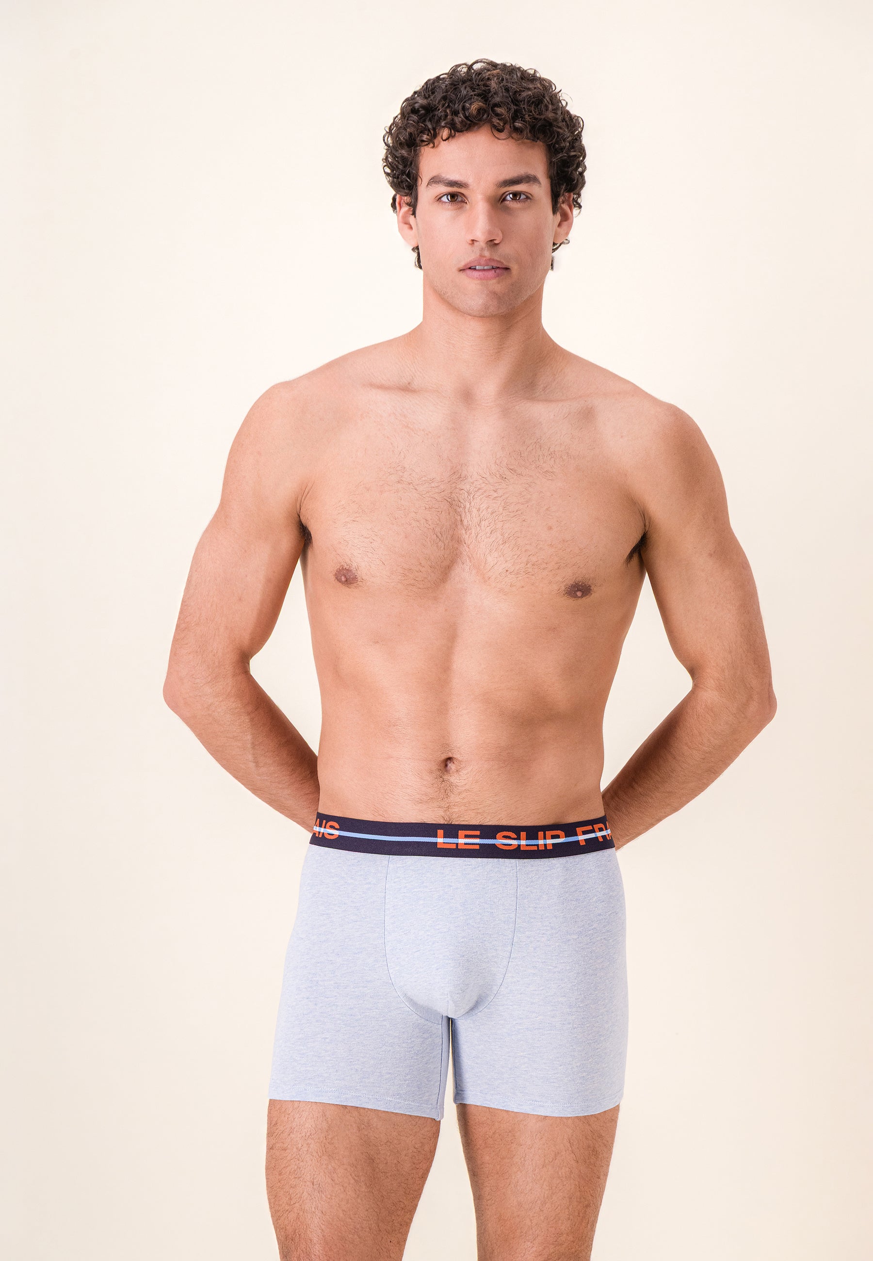 Boxer long bleu en coton - Redoutable Long Bleu Ciel Chiné - Le Slip Français -  2