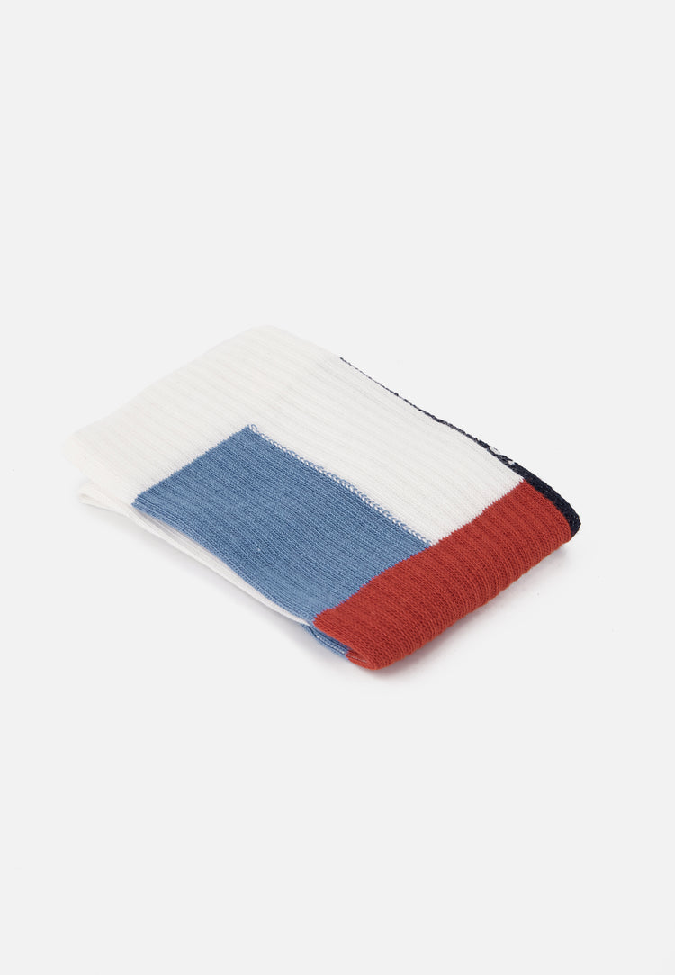 Chaussettes de sport mi-hautes rayées jaune et bleu marine - Wilfried Mondrian Bleu Jean Brique - Le Slip Français - 2