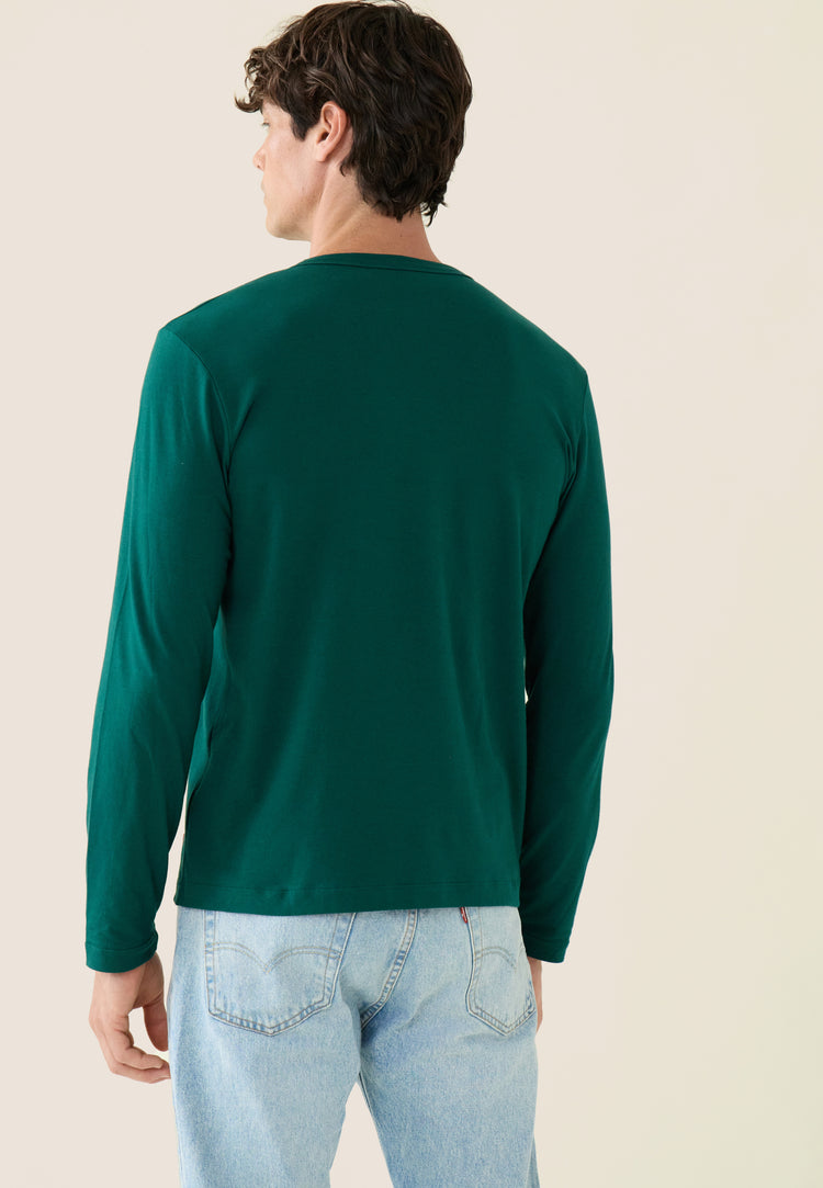 T-shirt homme vert sapin à manches longues en coton - Superbe Vert Sapin Brodé Porte Bonheur - Le Slip Français - 4