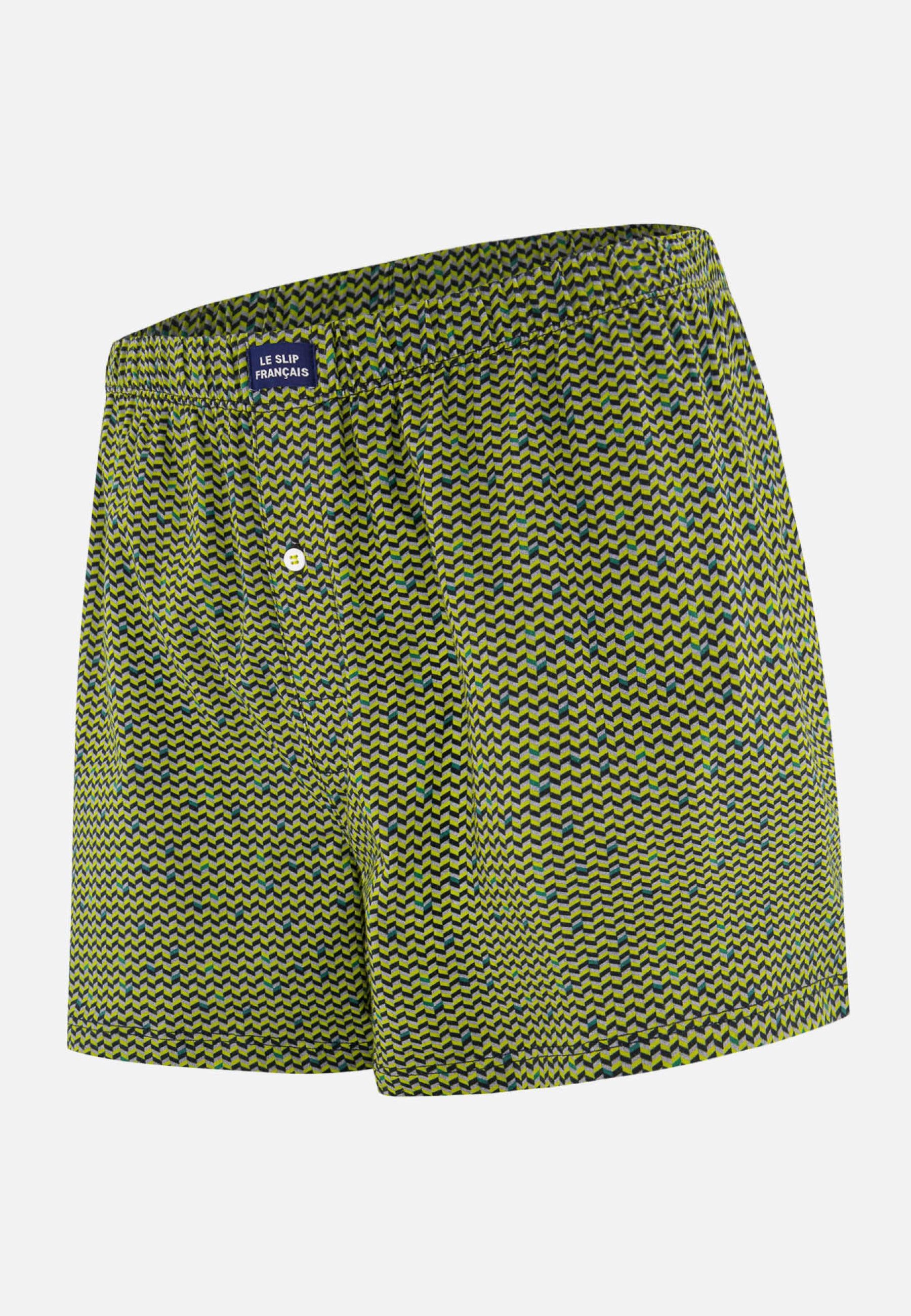 Caleçon à motif chevron jaune anis en jersey de coton - Fredo Chevron Jaune Anis - Le Slip Français -  1
