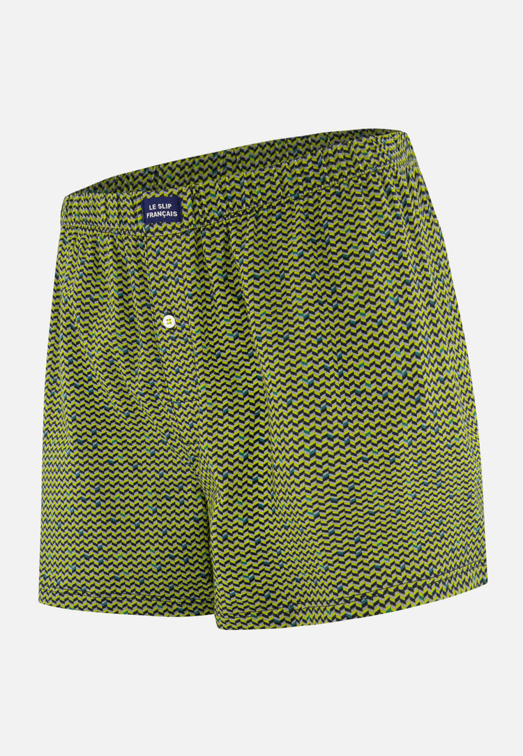 Caleçon à motif chevron jaune anis en jersey de coton - Fredo Chevron Jaune Anis - Le Slip Français - 1