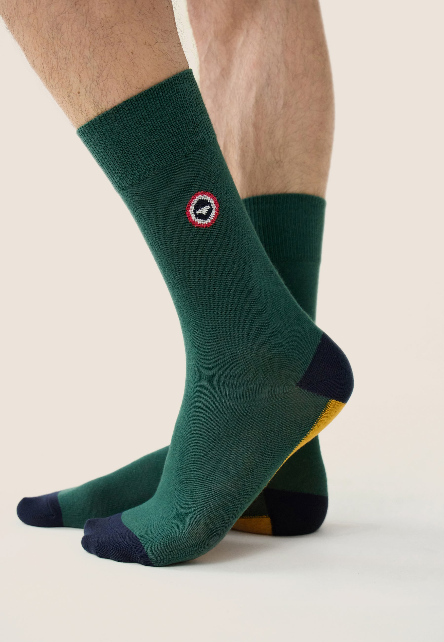 Chaussettes mi-hautes mixtes en coton - Lucas Demi Bloc Vert Sapin Moutarde - Le Slip Français -  2