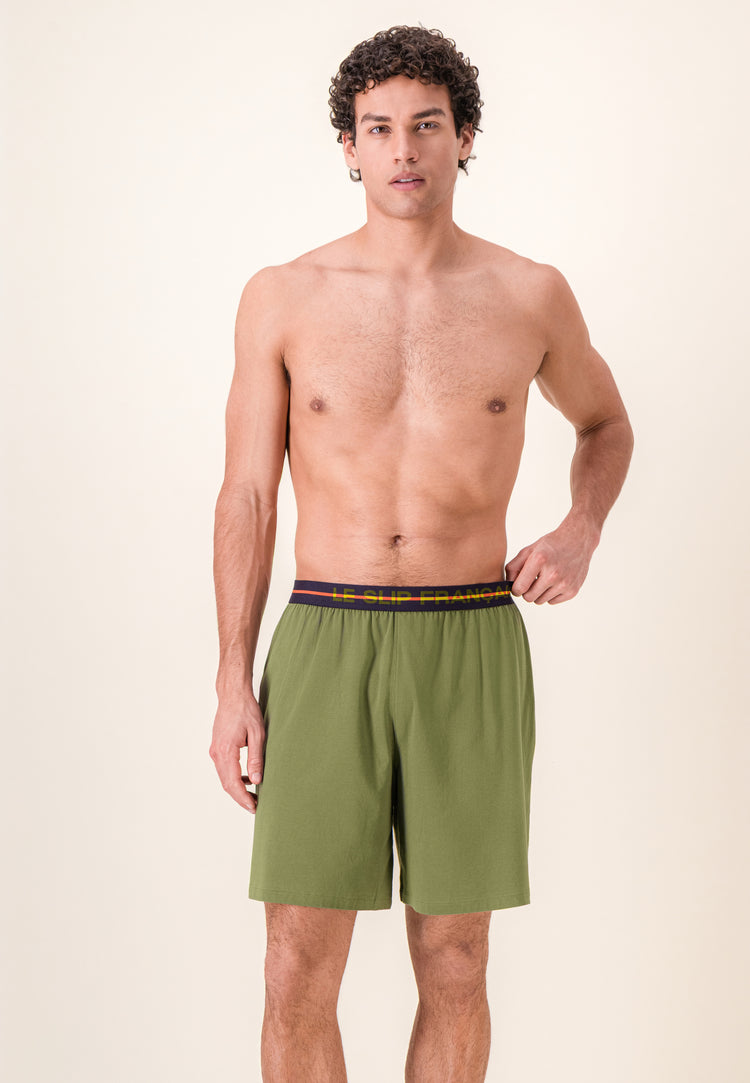 Bas de pyjamas court vert en coton - Invincible Kaki Veronese - Le Slip Français - 1