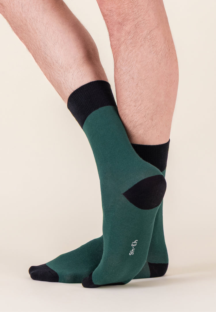 Chaussettes mi-hautes vert en coton - Robuste Vert Forêt Noir - Le Slip Français - 4