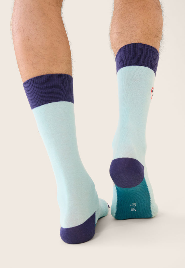 Chaussettes mi-hautes bleu fantaisie - Lucas Bloc Indigo Bleu Canard Vert D'Eau - Le Slip Français - 3