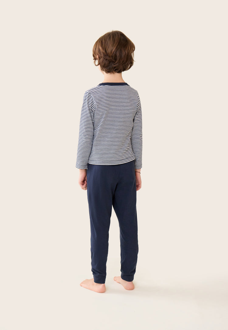 Ensemble pyjama enfant haut marinière et pantalon bleu marine en coton - Petit Jeason Mariniere Marine - Le Slip Français - 7