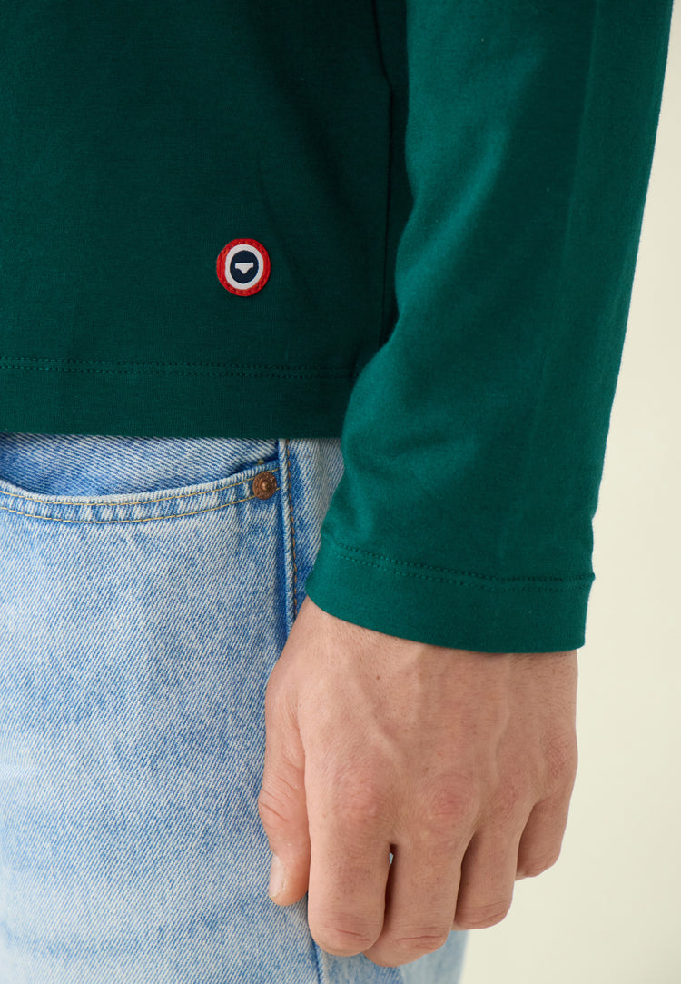 T-shirt homme vert sapin à manches longues en coton - Superbe Vert Sapin Brodé Porte Bonheur - Le Slip Français - 5