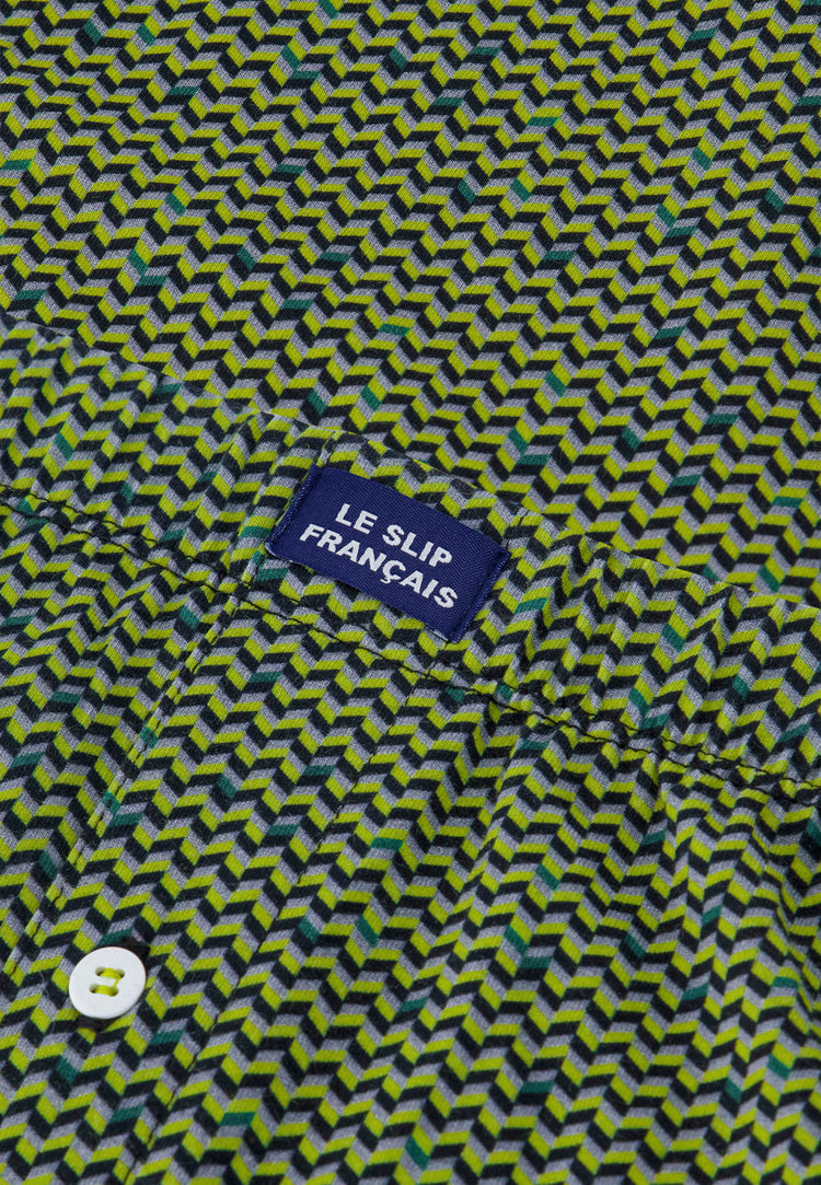 Caleçon à motif chevron jaune anis en jersey de coton - Fredo Chevron Jaune Anis - Le Slip Français - 4