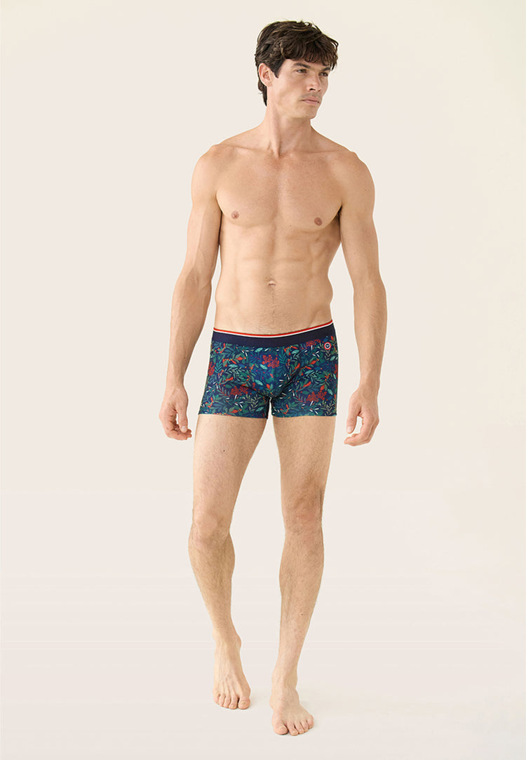 Boxer bleu marine imprimé houx - Marius Houx Marbre Vert - Le Slip Français - 2