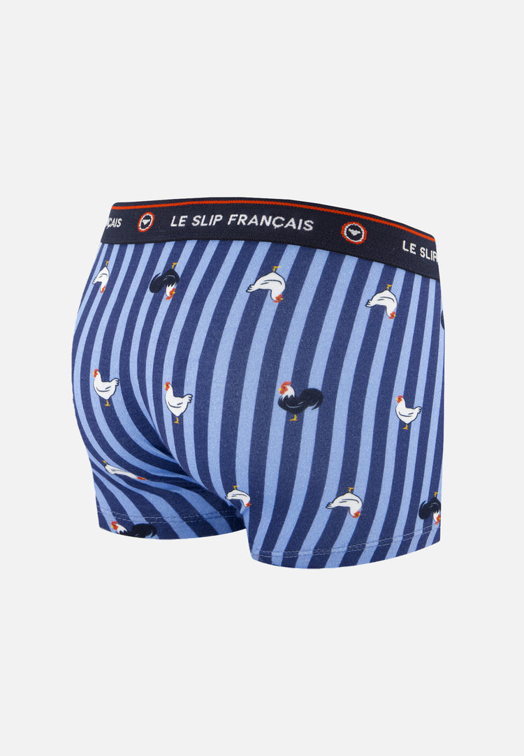 Boxer enfant à motif rayure coq bleu acier en coton - Petit Joseph Rayure Coq Bleu Acier - Le Slip Français - 3