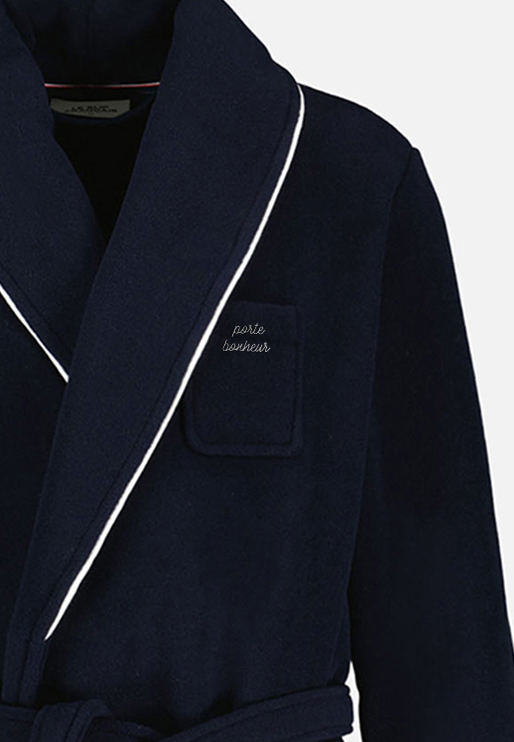 Robe de chambre chaude homme bleu marine avec col châle - Devy En Polaire Marine Porte Bonheur - Le Slip Français -  2
