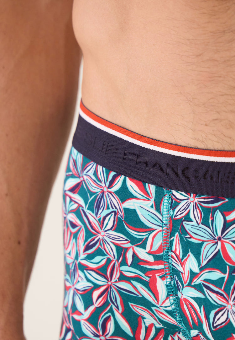 Boxer bleu à motif jasmin en coton - Marius Jasmin Bleu Canard - Le Slip Français - 4