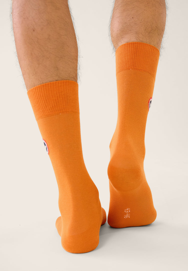 Chaussettes mi-hautes unies orange - Robuste Orange Pur - Le Slip Français - 4