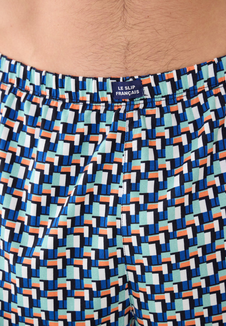 Bas de pyjamas court à motif corbusier en coton - Fredy Corbusier Vert Azur - Le Slip Français - 4