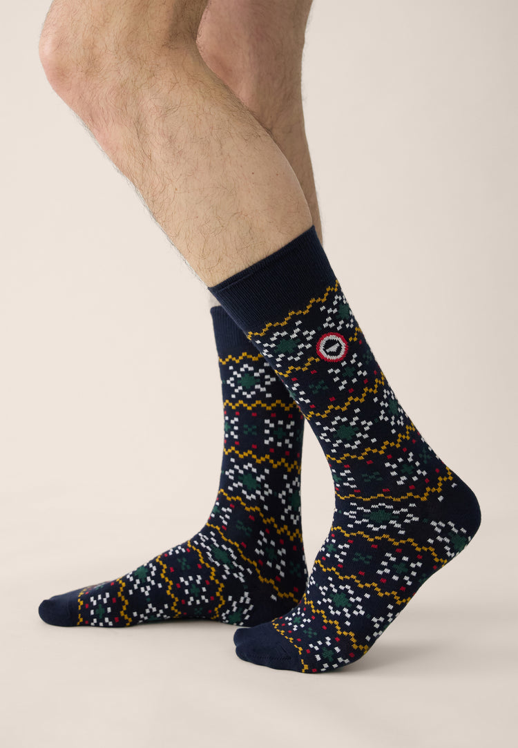 Chaussettes mi-hautes mixtes en coton - Lucas Flocon Vert Sapin - Le Slip Français - 2