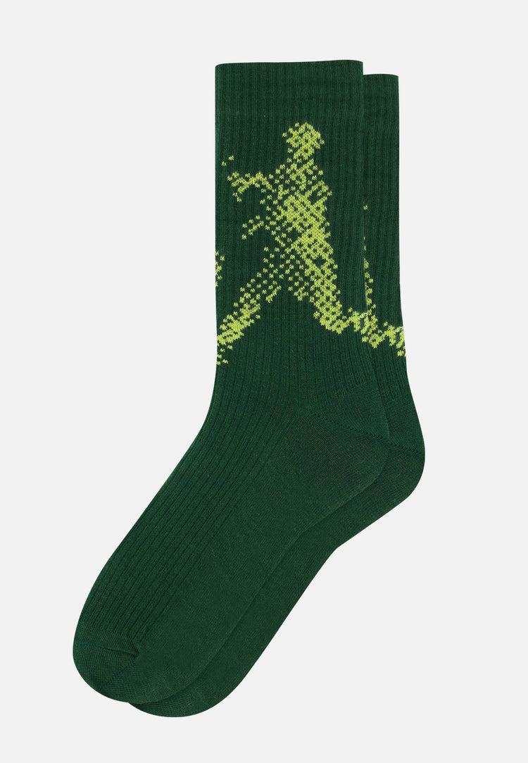 Chaussettes de sport mi-hautes à motif joueurs vert forêt anis en coton - Wilfried Joueurs Vert Forêt Anis - Le Slip Français - 1