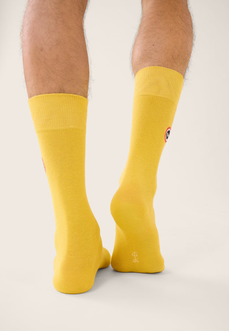 Chaussettes mi-hautes unies jaune - Robuste Jaune Citron - Le Slip Français - 3