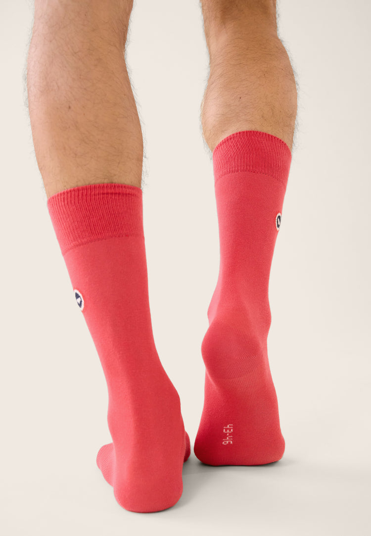 Chaussettes mi-hautes unies rose - Robuste Rose Cerise - Le Slip Français - 3