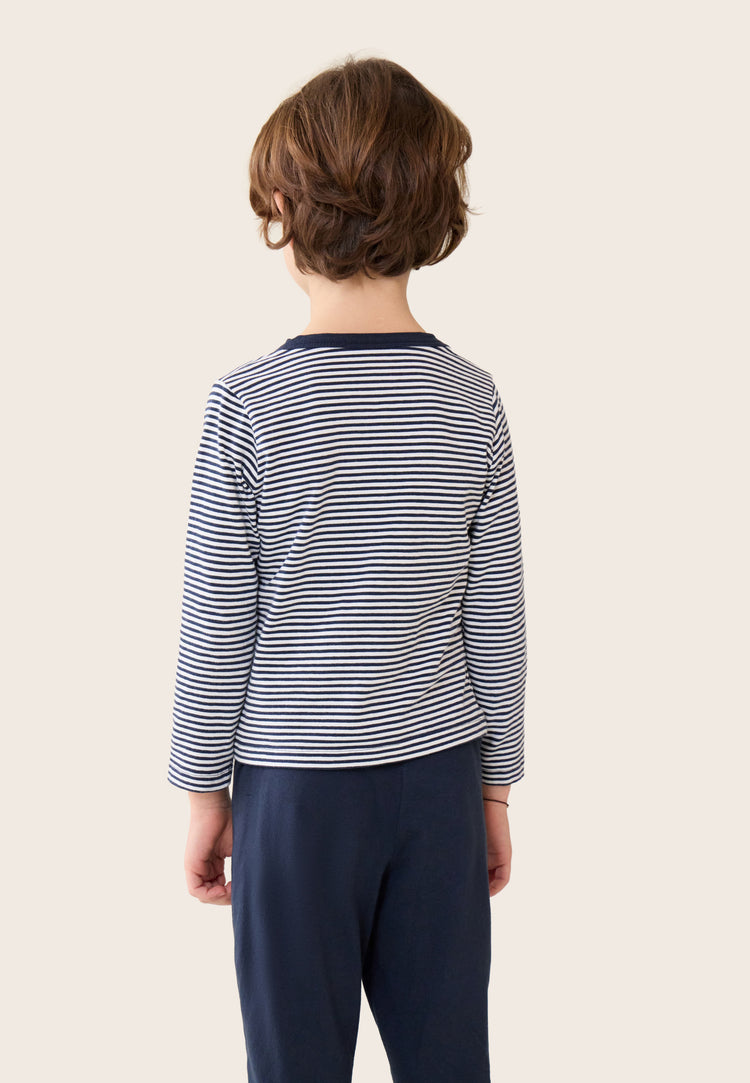 Ensemble pyjama enfant haut marinière et pantalon bleu marine en coton - Petit Jeason Mariniere Marine - Le Slip Français - 6