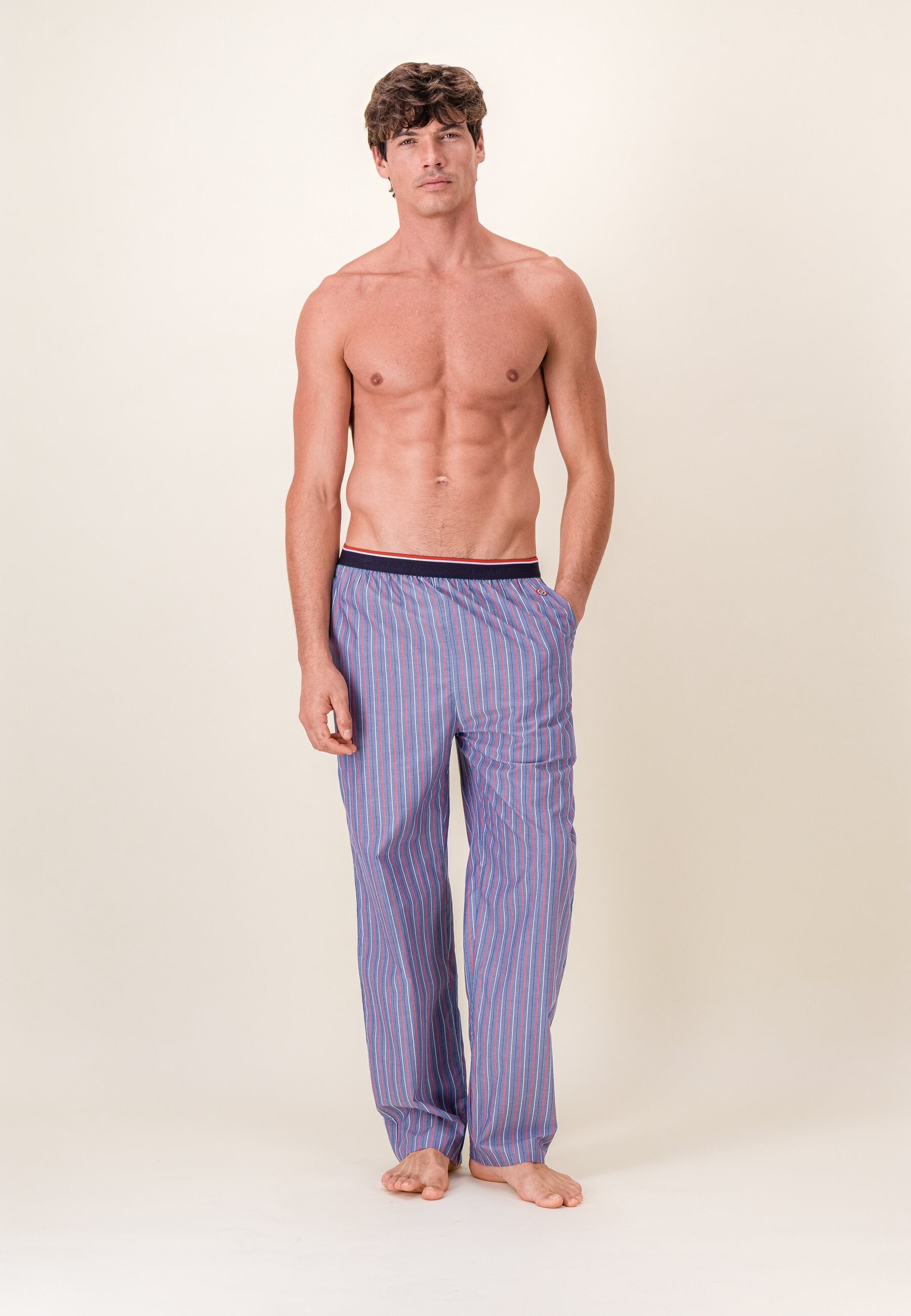Bas de pyjama long à motif rayure en coton - Bastien Tricolores - Le Slip Français -  1