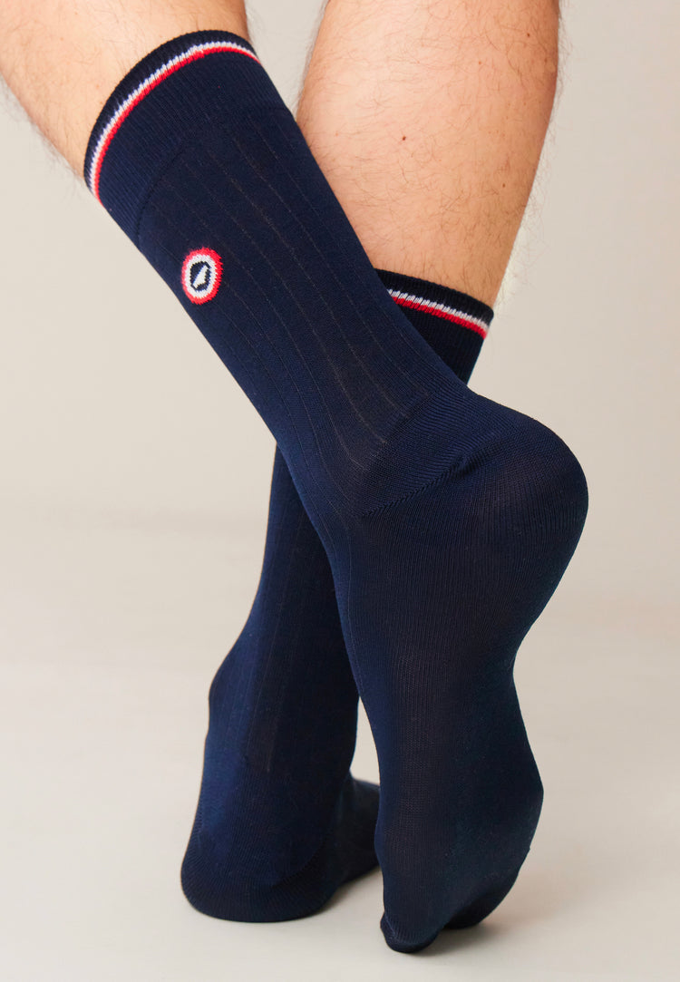 Chaussettes mi-hautes bleu marine en fil d'Écosse - Nessy Bleu - Le Slip Français - 3