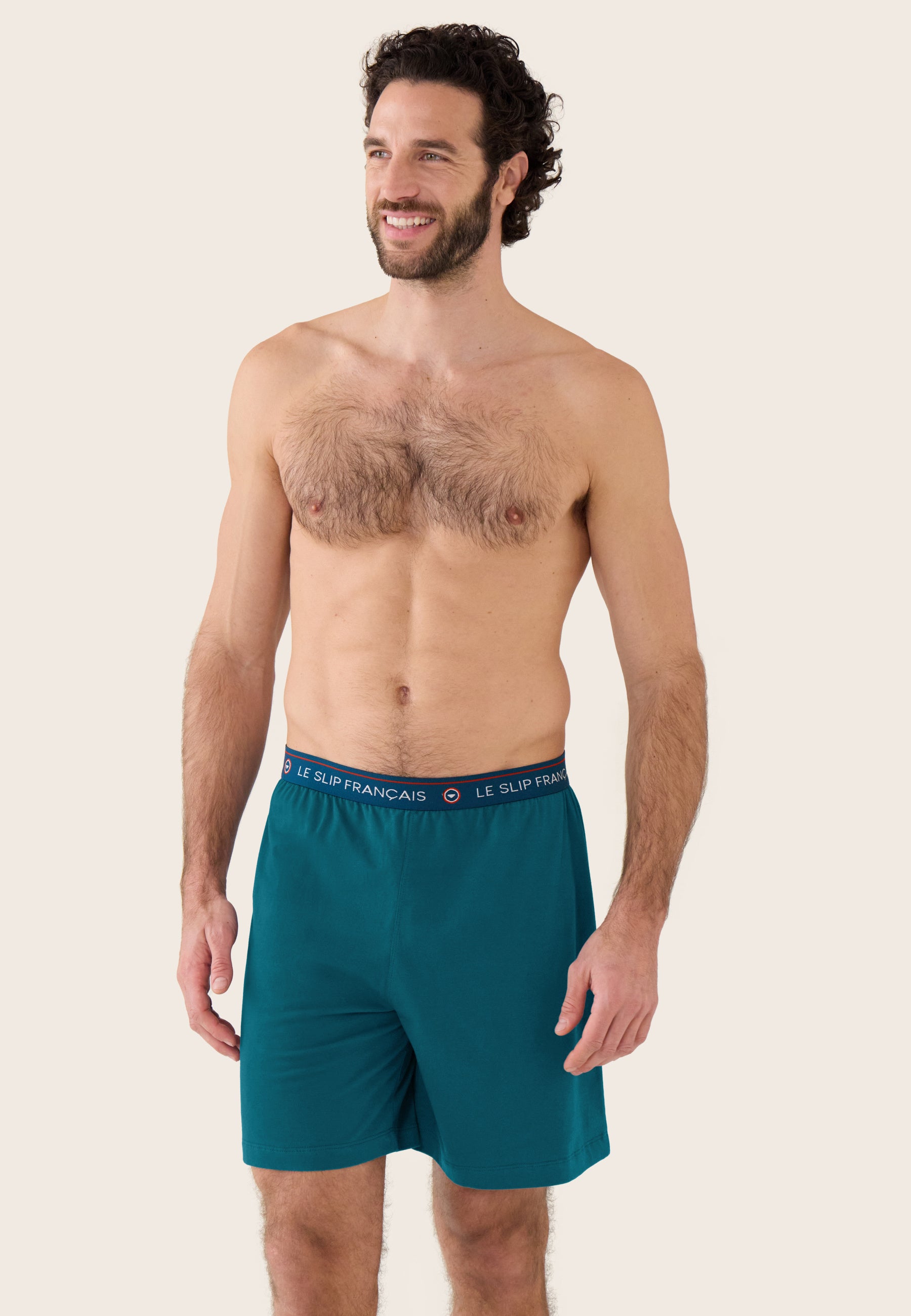Bas de pyjama court bleu en coton - Invincible Bleu Canard - Le Slip Français -  1