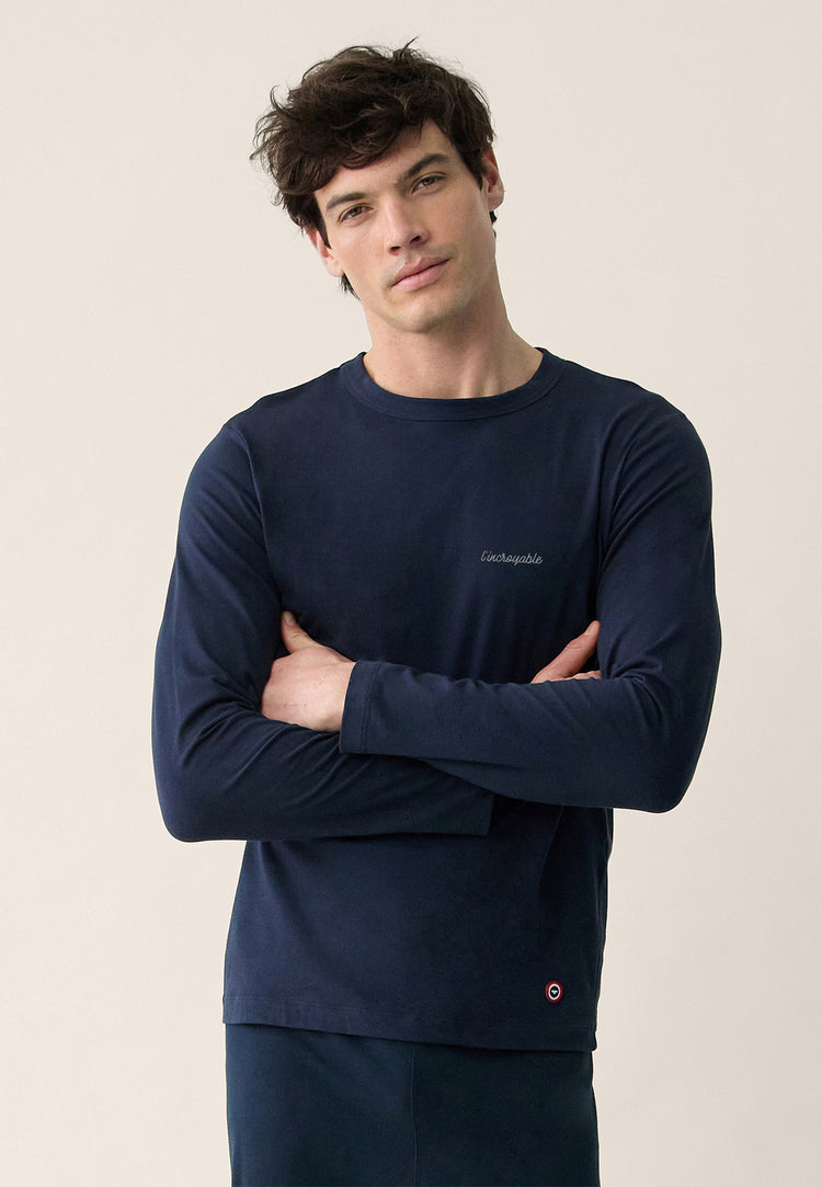 T-shirt homme bleu marine à manches longues en coton - Superbe Marine Brodé L'Incroyable - Le Slip Français - 3