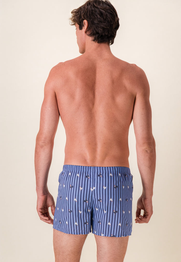 Caleçon à motif rayure coq bleu acier en coton - Jacques Rayure Coq Bleu Acier - Le Slip Français - 3