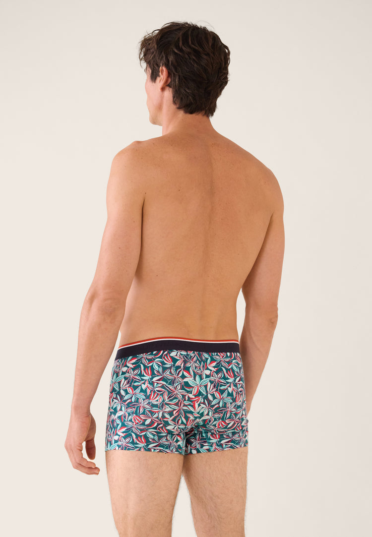 Boxer bleu à motif jasmin en coton - Marius Jasmin Bleu Canard - Le Slip Français - 3