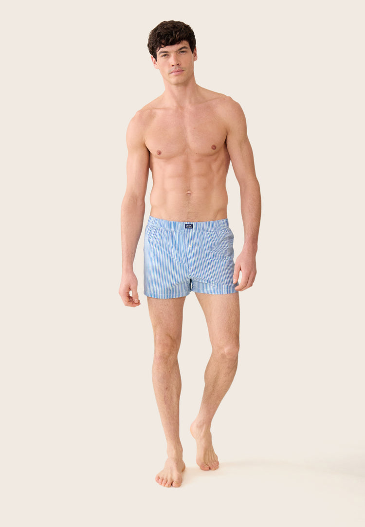 Caleçon matelas bleu à rayures en coton - Jacques Rayure Matelas Bleu Ocean - Le Slip Français - 4