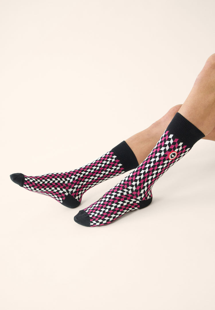 Chaussettes mi-hautes mixtes en coton - Lucas Flechette Fuchsia - Le Slip Français - 2