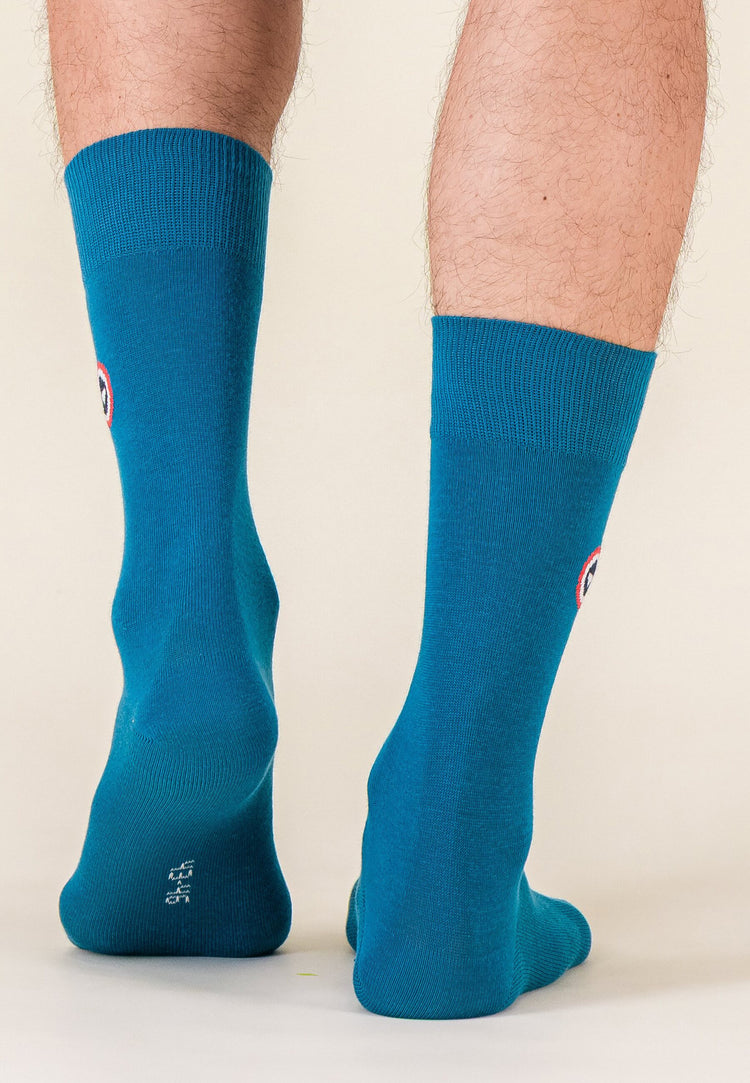 Chaussettes mi-hautes bleu en coton - Robuste Bleu Canard - Le Slip Français - 3