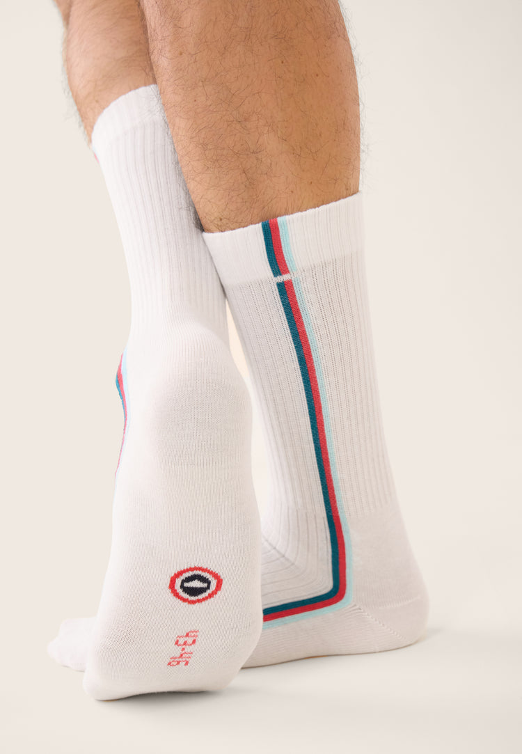 Chaussettes de sport mi-hautes rayées bleu, rose et vert - Wilfried Lignes Bleu Canard Rose Cerise Vert D'Eau - Le Slip Français - 4