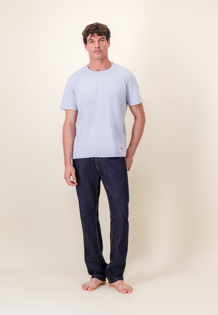 T-shirt à manches courtes bleu en coton - Formidable Bleu Ciel Chine - Le Slip Français - 4
