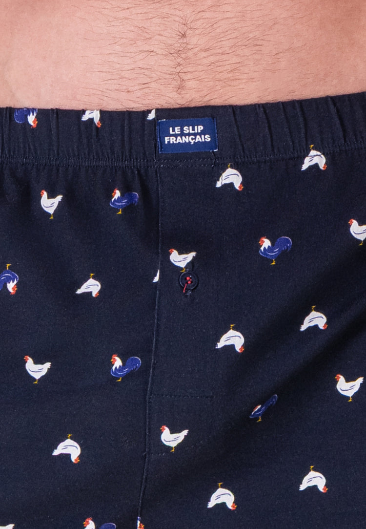 Caleçon à motif coq marine en jersey de coton - Fredo Coq Marine - Le Slip Français - 6