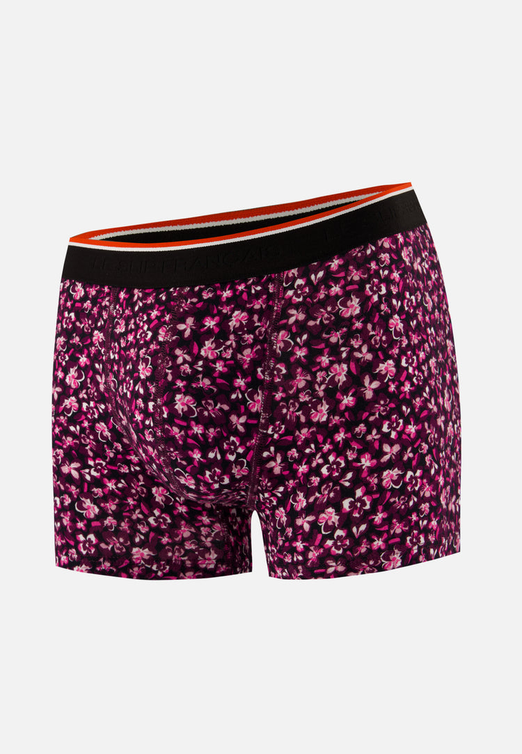Boxer à fleurs prune en coton - Marius Hibiscus Prune - Le Slip Français - 1