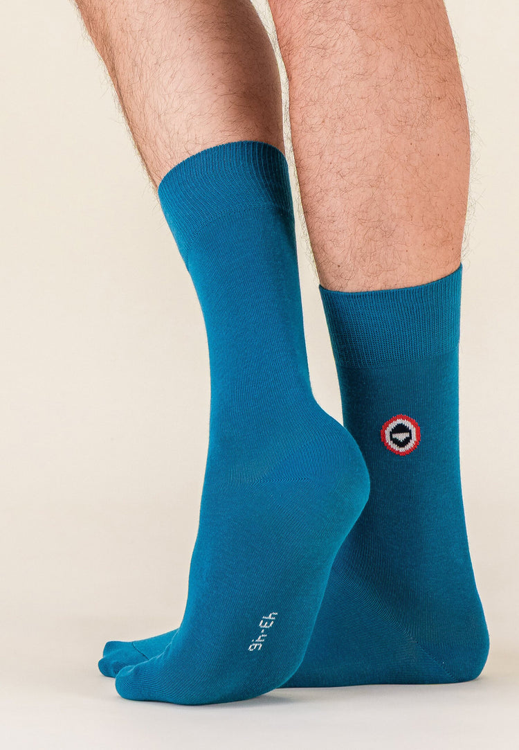 Chaussettes mi-hautes bleu en coton - Robuste Bleu Canard - Le Slip Français - 2