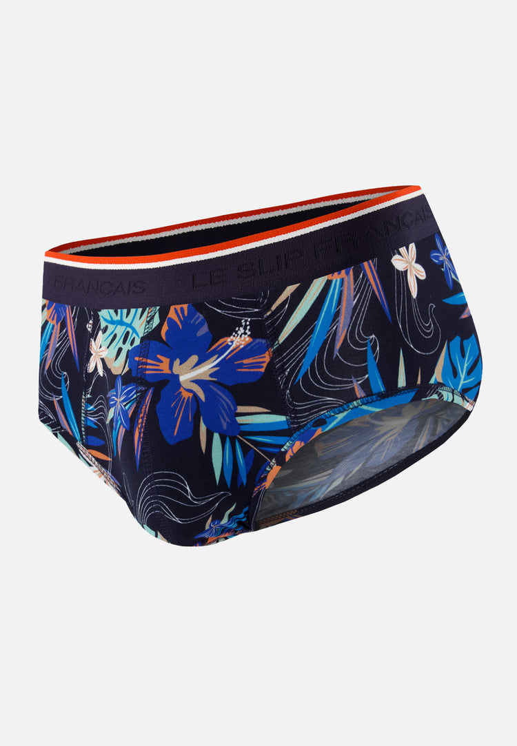 Slip bleu à motif floral en coton - Terrible Hawaï Bleu Nautique - Le Slip Français - 1