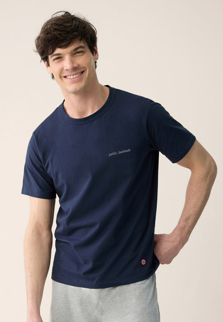 T-shirt homme bleu marine à manches courtes en coton - Formidable Marine Brodé Porte Bonheur - Le Slip Français - 2